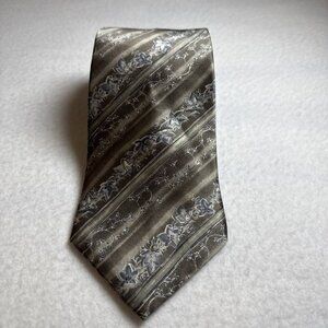 Bill Blass 100% Silk Men's Tie VTG, Brown Blue Grey Flowers Stripes 58"x4"